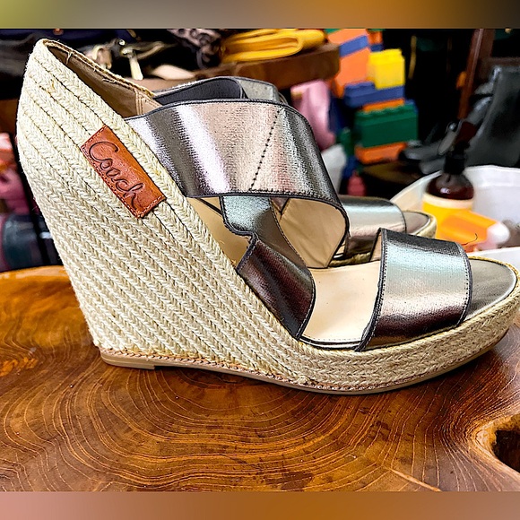 Coach Silver Pewter and Rope Wedge Espadrille Sandals - Picture 3 of 9